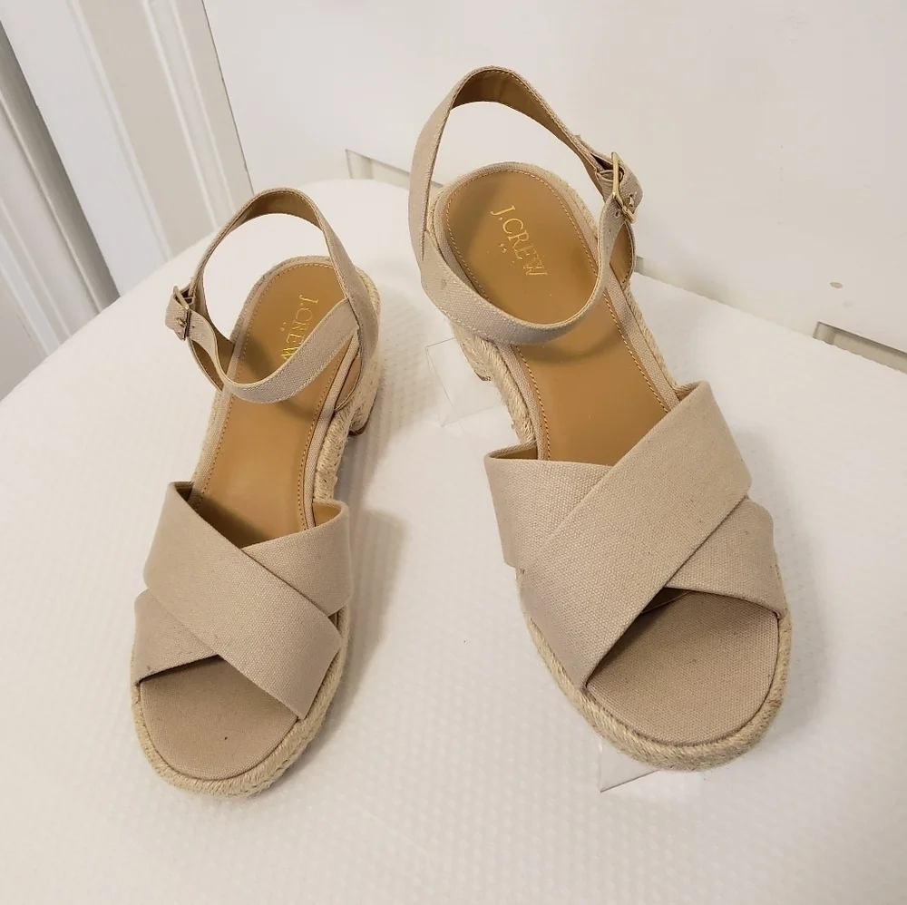 EC J. Crew Beige Platform Espadrille Crisscross Sandals Size 9.5